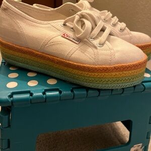 Superga White Sneakers with Rainbow Platform